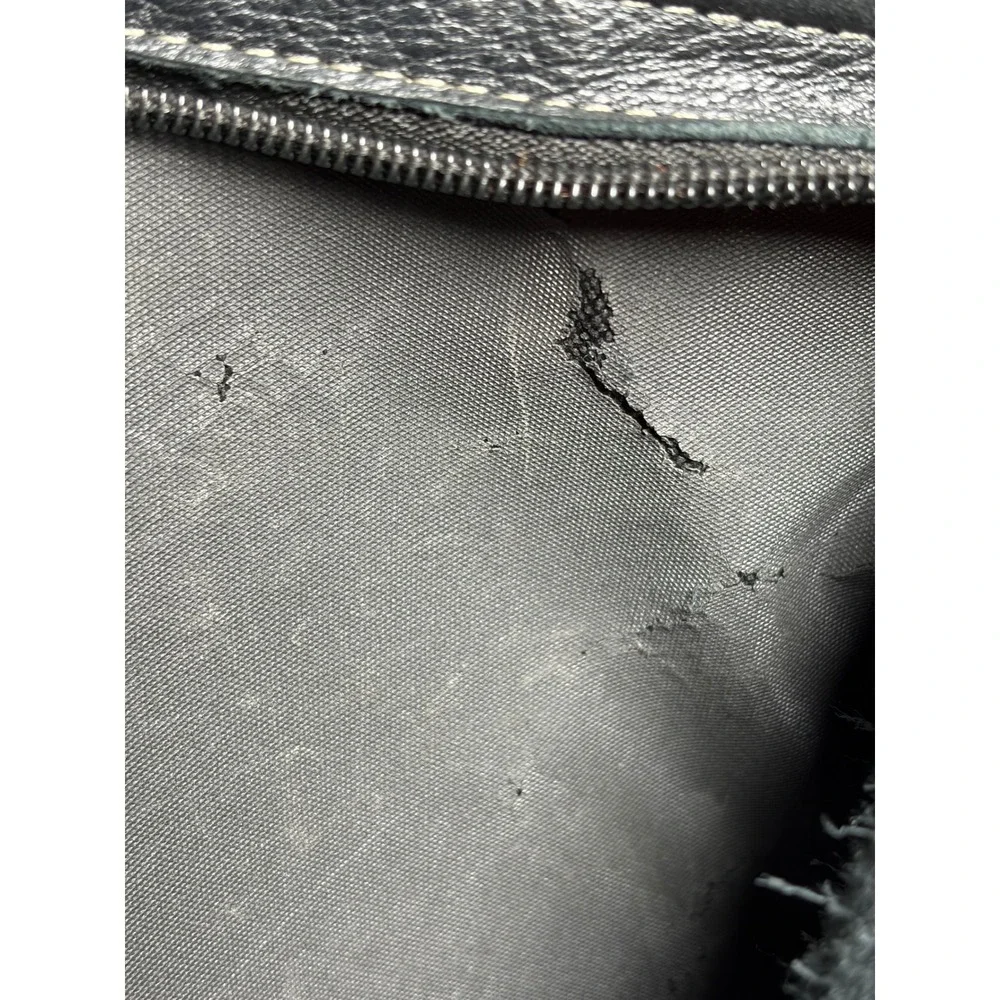 Vtg 90s Black Genuine Leather Messenger Bag Crossbody Satchel Laptop Bag DAMAGED